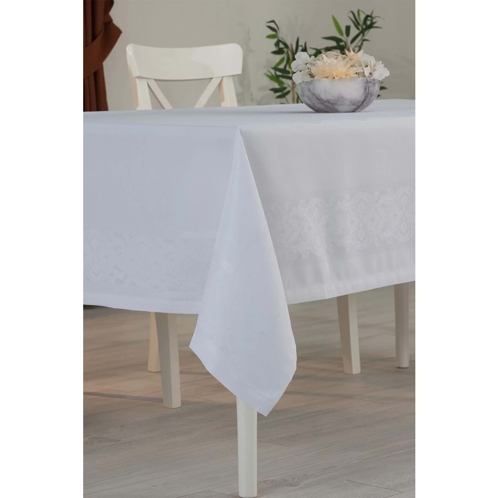 Jumbo Jakar Beyaz Sıvı Geçirmez Kumaş Pano 8-10-12 Kişilik Masa Örtüsü (160x220)