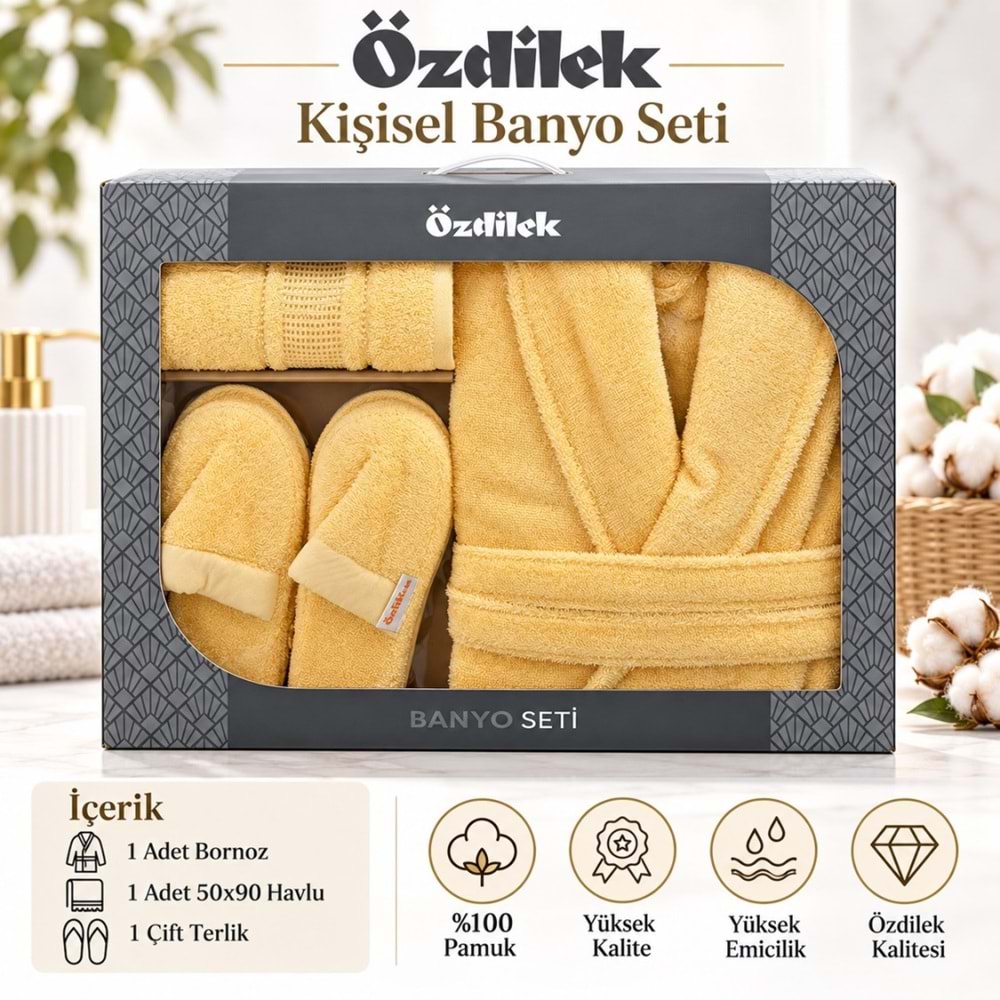 Özdilek Colourist B.Sarısı Kişisel Banyo Bornoz Seti (L Beden)