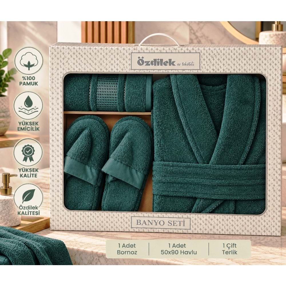 Özdilek Colourist Zümrüt Kişisel Banyo Bornoz Seti (XL Beden)