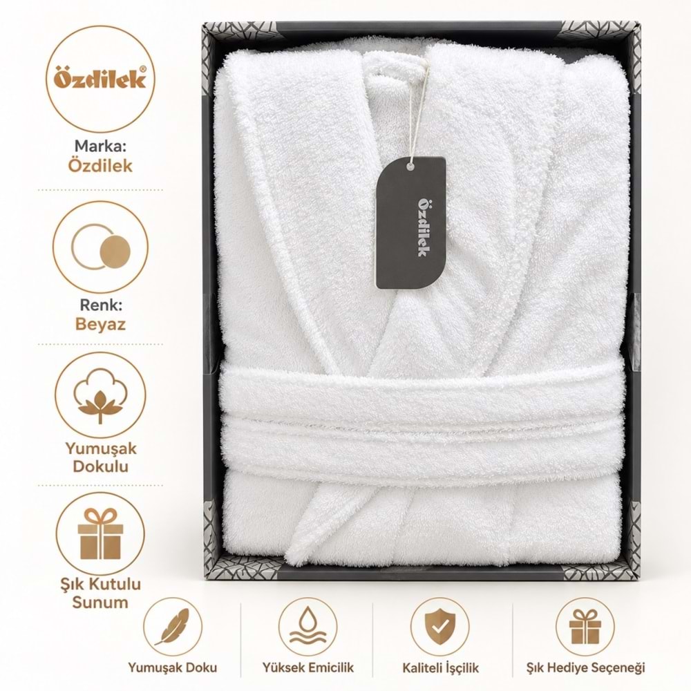 Özdilek Battal Boy Tek Bornoz Şalyaka-Classic Beyaz (3XL Beden) Yeni