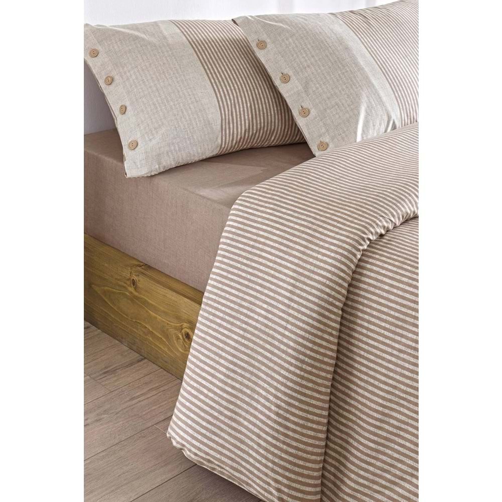 Özdilek Ranforce -Natural Line Bej- Battal Boy (King Size) Çift Kişilik Nevresim Takımı