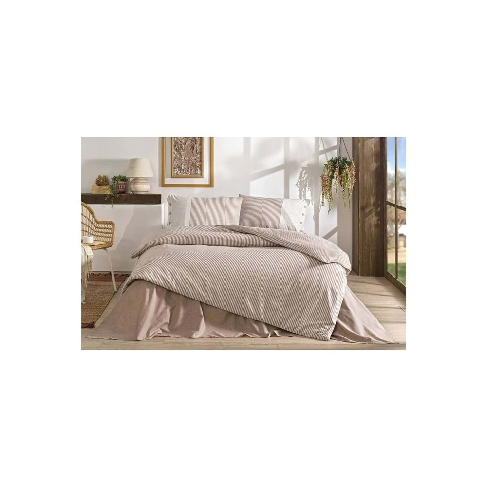 Özdilek Ranforce -Natural Line Bej- Battal Boy (King Size) Çift Kişilik Nevresim Takımı
