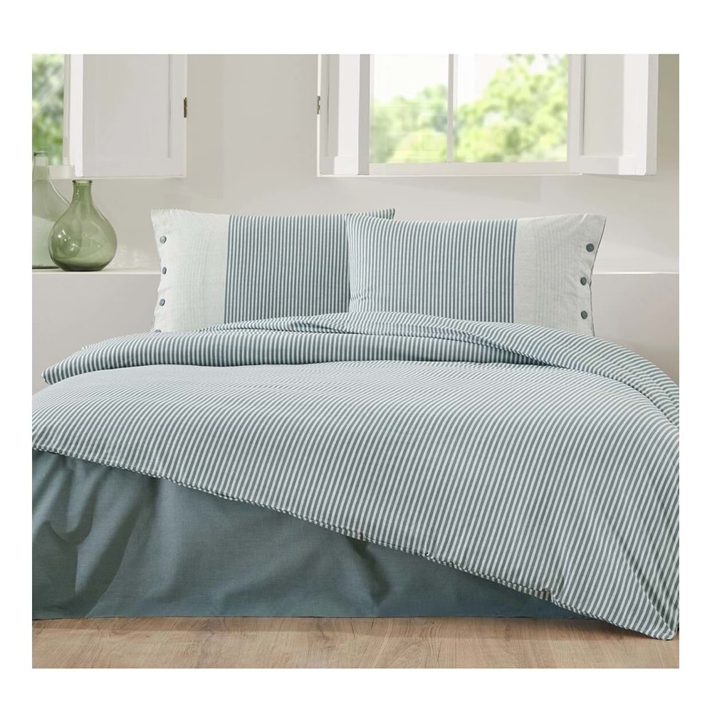 Özdilek Ranforce -Natural Line Mavi- Battal Boy (King Size) Çift Kişilik Nevresim Takımı