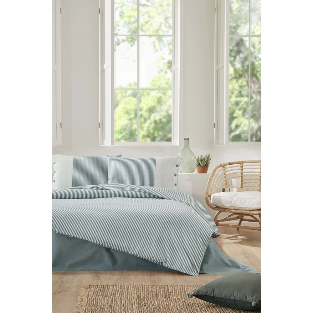 Özdilek Ranforce -Natural Line Mavi- Battal Boy (King Size) Çift Kişilik Nevresim Takımı