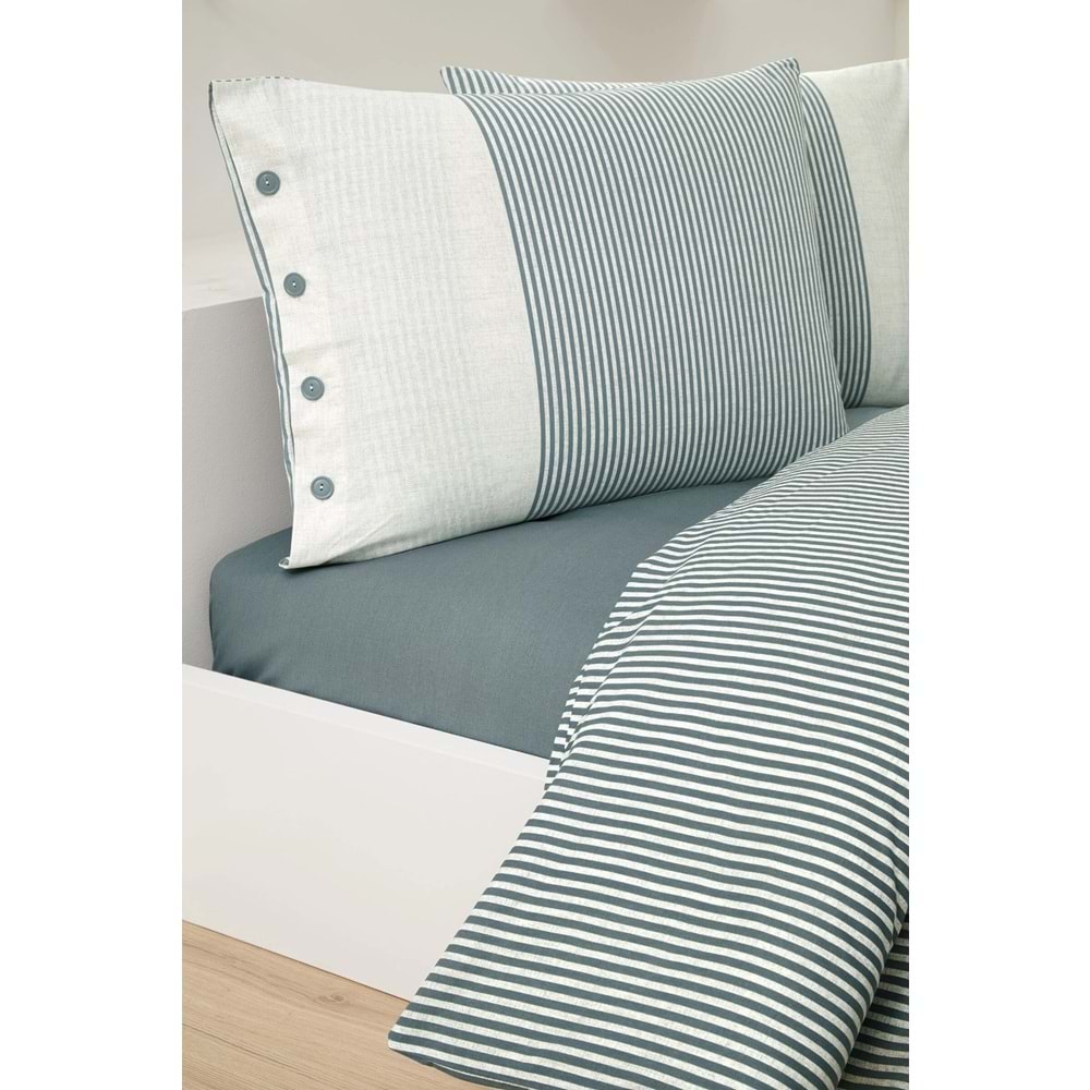 Özdilek Ranforce -Natural Line Mavi- Battal Boy (King Size) Çift Kişilik Nevresim Takımı