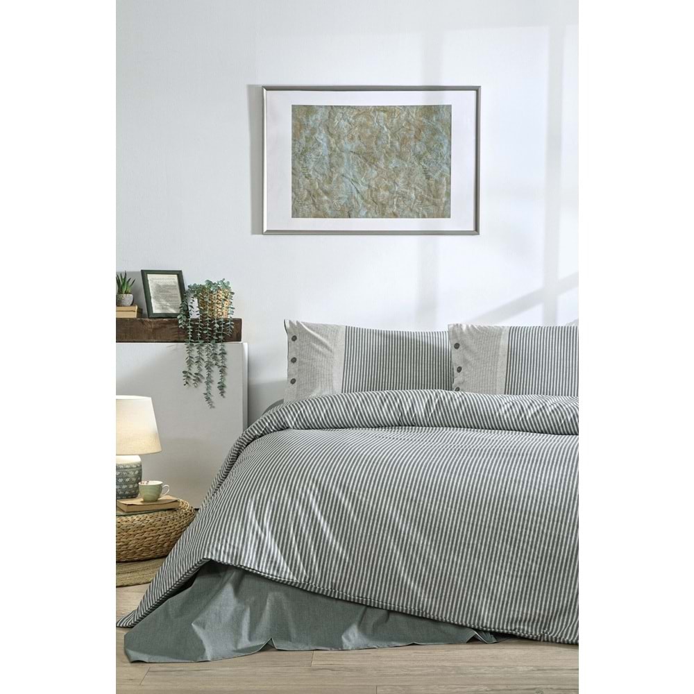Özdilek Ranforce -Natural Line Yeşil- Battal Boy (King Size) Çift Kişilik Nevresim Takımı