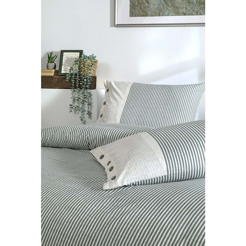 Özdilek Ranforce -Natural Line Yeşil- Battal Boy (King Size) Çift Kişilik Nevresim Takımı