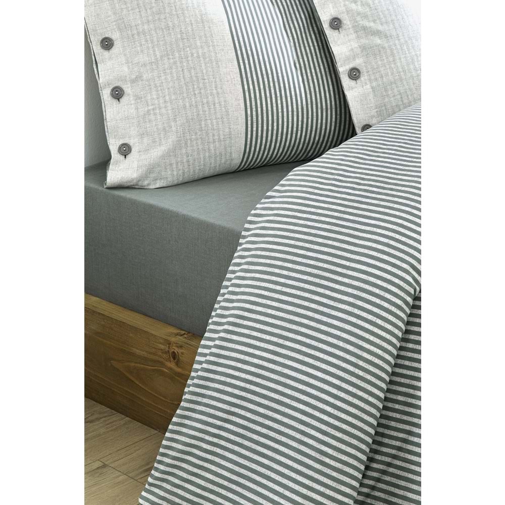 Özdilek Ranforce -Natural Line Yeşil- Battal Boy (King Size) Çift Kişilik Nevresim Takımı