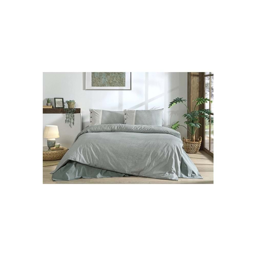 Özdilek Ranforce -Natural Line Yeşil- Battal Boy (King Size) Çift Kişilik Nevresim Takımı