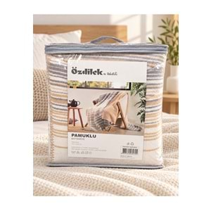 Özdilek Pamuklu Ponponlu Tek Kişilik Battaniye (150x200)-Stripe Camel