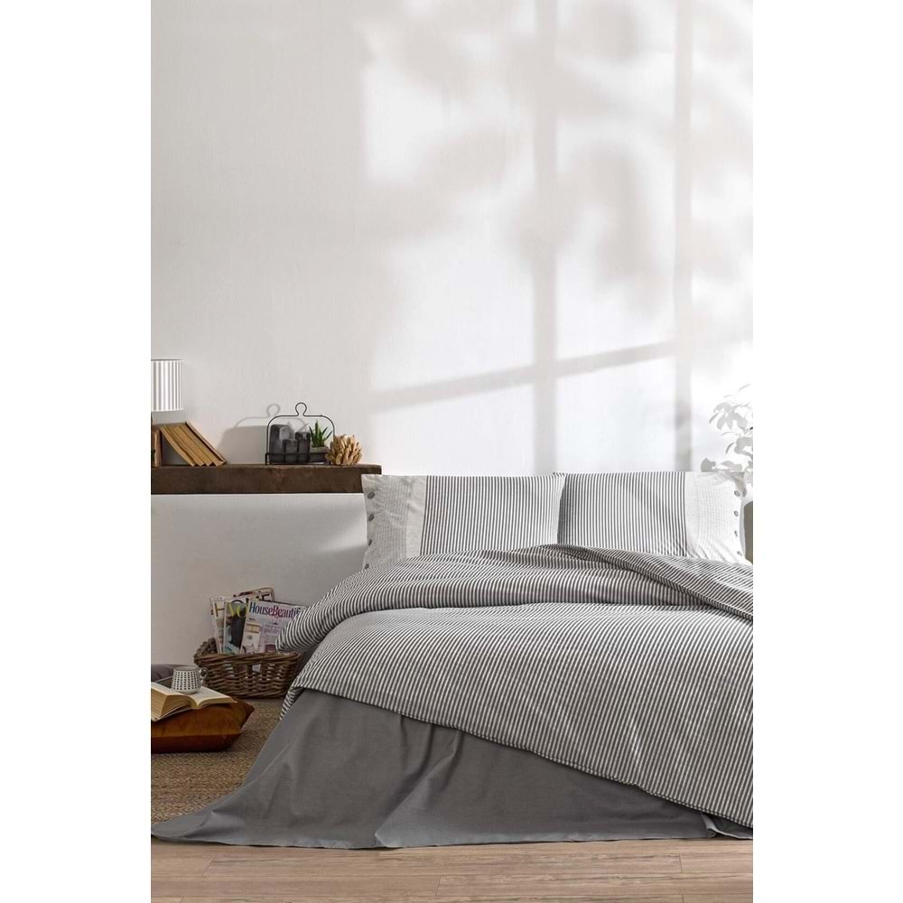 Özdilek Ranforce -Natural Line Gri- Battal Boy (King Size) Çift Kişilik Nevresim Takımı