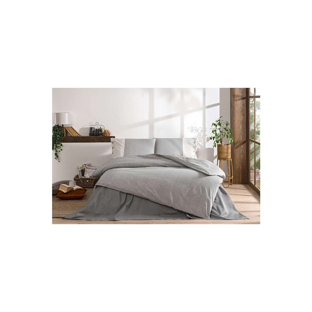 Özdilek Ranforce -Natural Line Gri- Battal Boy (King Size) Çift Kişilik Nevresim Takımı