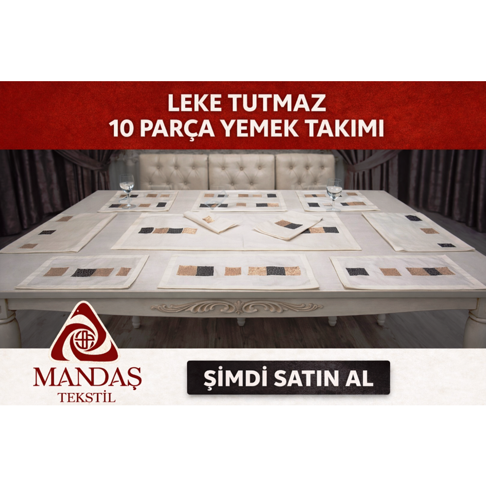 Mandaş homeward pul işlemeli 10 parça yemek seti