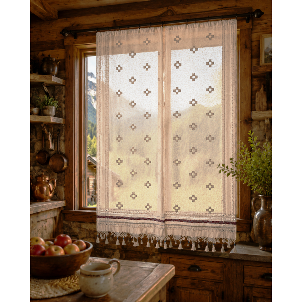 Mandaş El Dokuma Nazar Perde Bordo/ Krem 150*200 CM