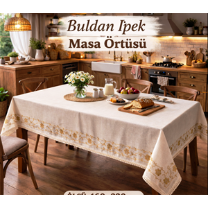 Mandas lase işlemeli organize ipek masa örtüsü krem 160*160