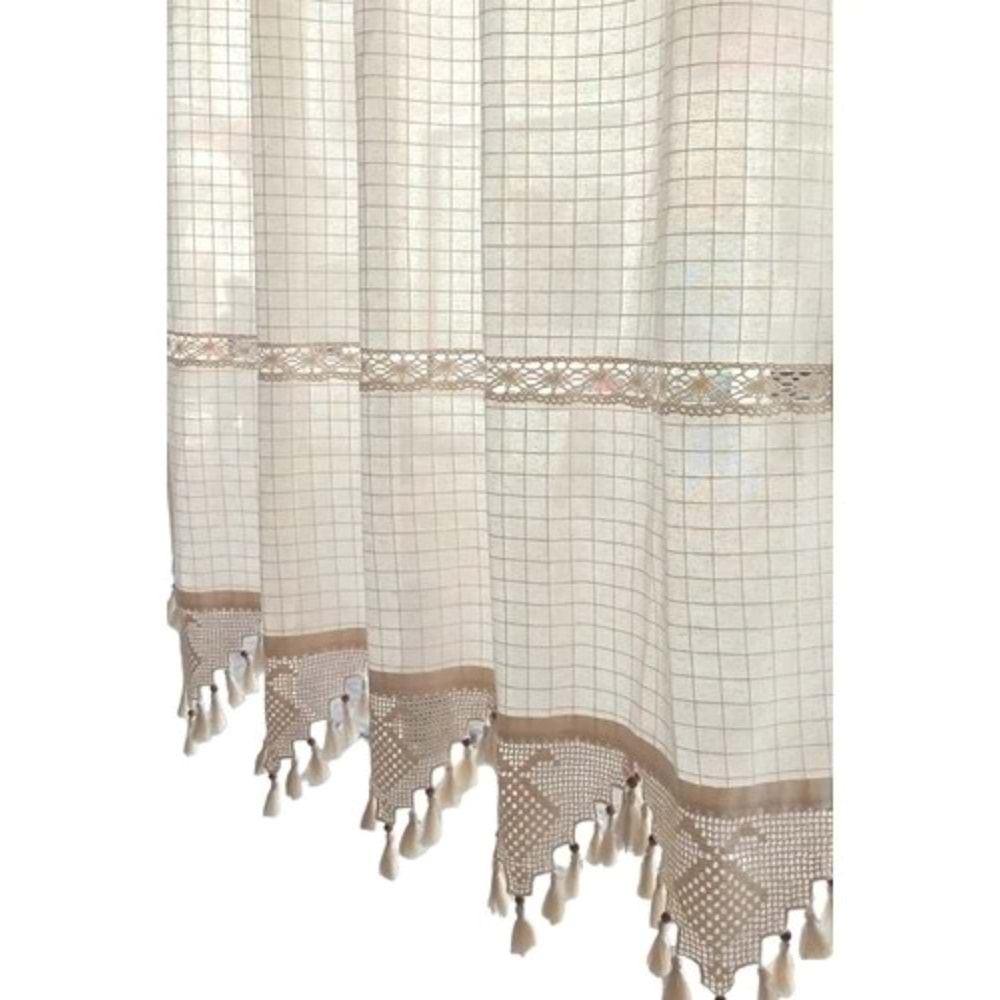 Buldan Monika El Örme Dantelli Naturel Otontik Perde 200*220 2 prç