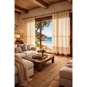 Buldan Monika El Örme Dantelli Naturel Otontik Perde 200*220 2 prç