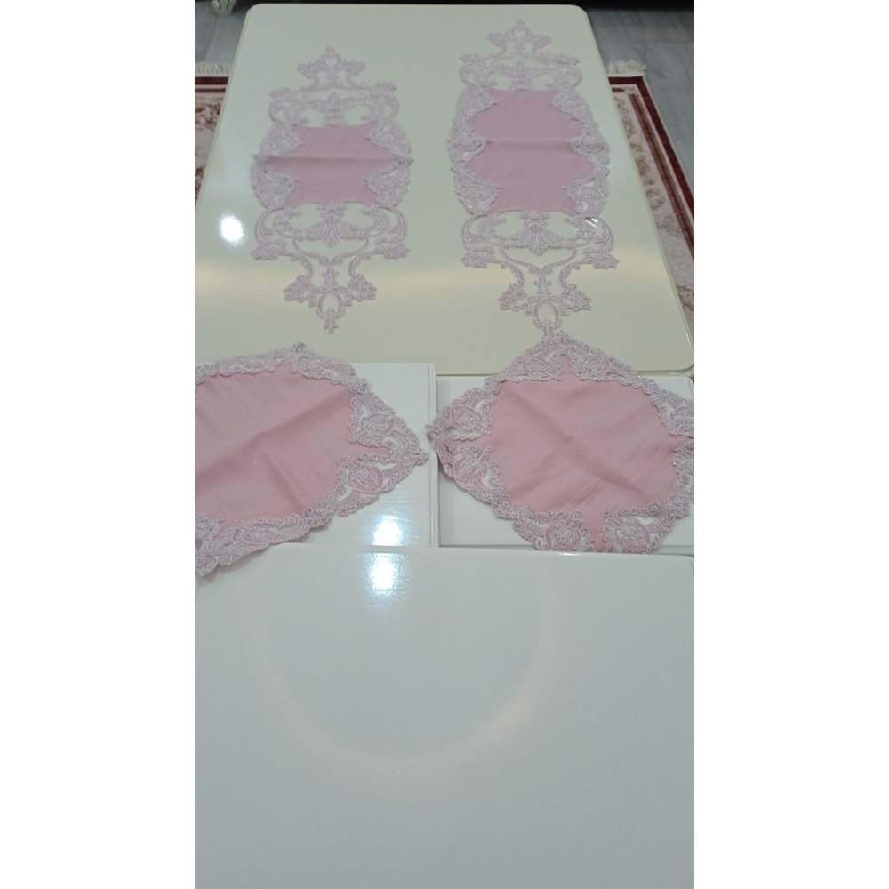 Öz Home Linen keten 5 li Salon Takımı Pembe