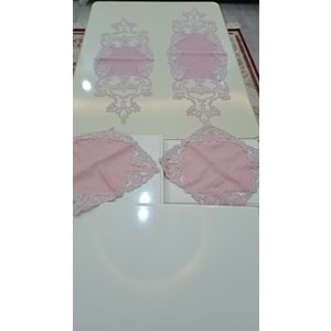Öz Home Linen keten 5 li Salon Takımı Pembe