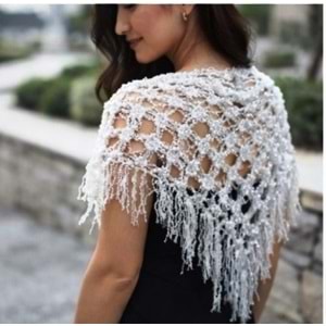 Mandaş El örgü Üçgen Omuz şalı beyaz 135*70 CM