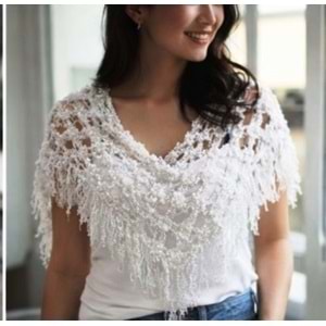 Mandaş El örgü Üçgen Omuz şalı beyaz 135*70 CM