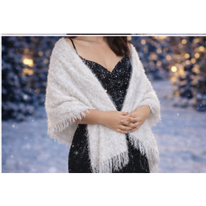 Mandaş Style El Dokuma Angora Bayan Şalı-Beyaz