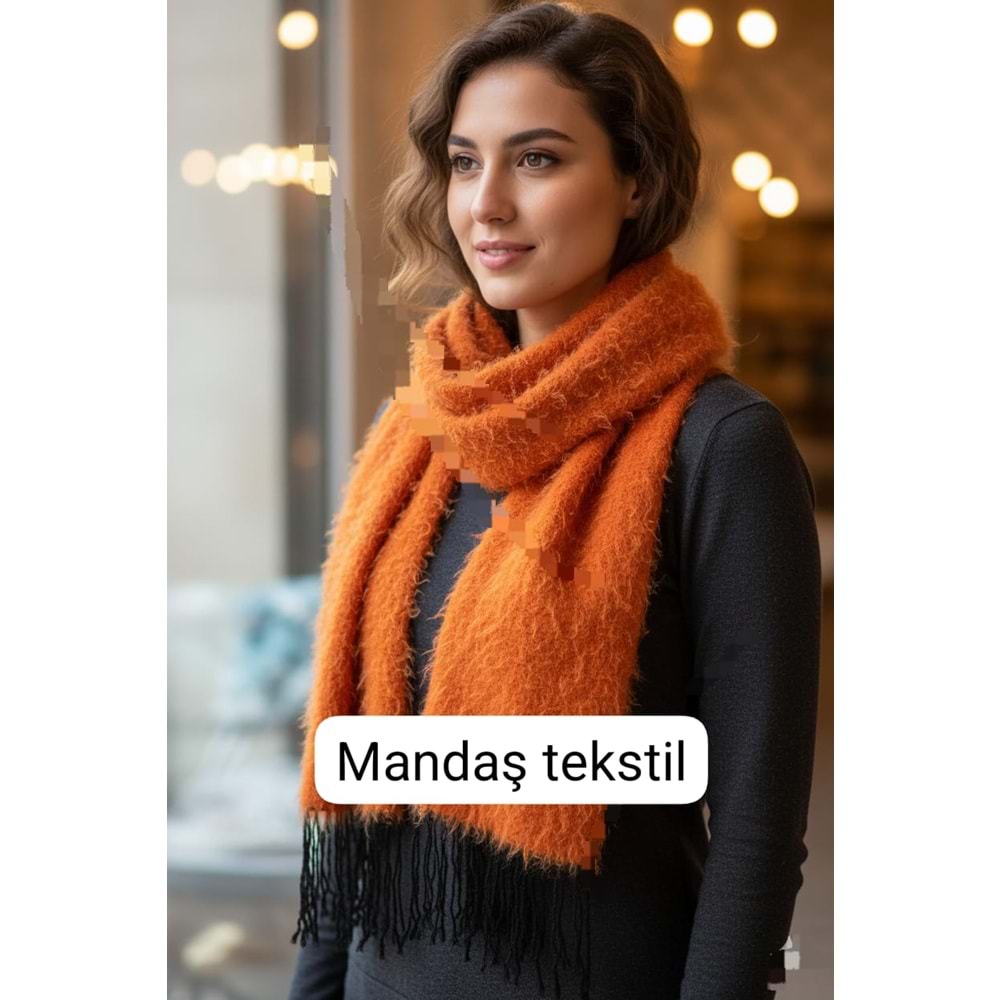 Mandaş Style El Dokuma Angora Bayan Şalı-Hardal