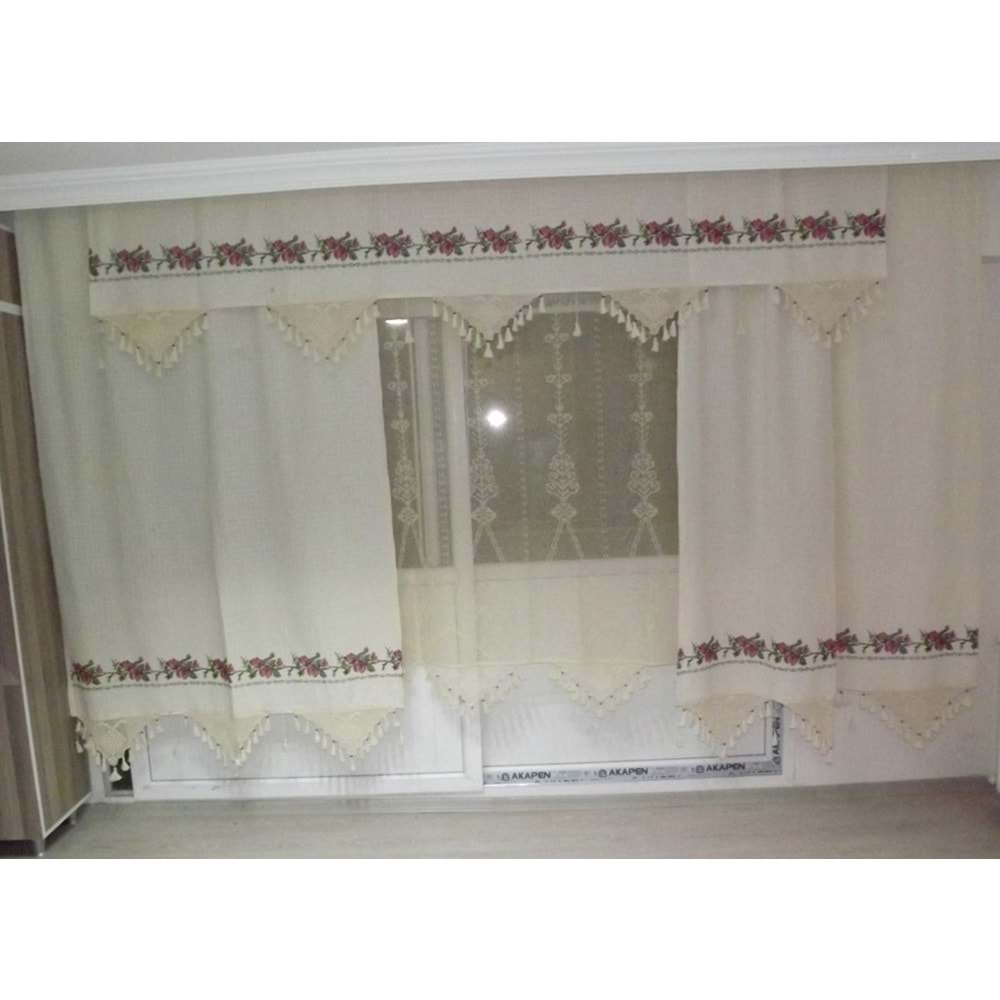 El İşi Dantelli Kanaviçe Buldan Perdesi (215*250)