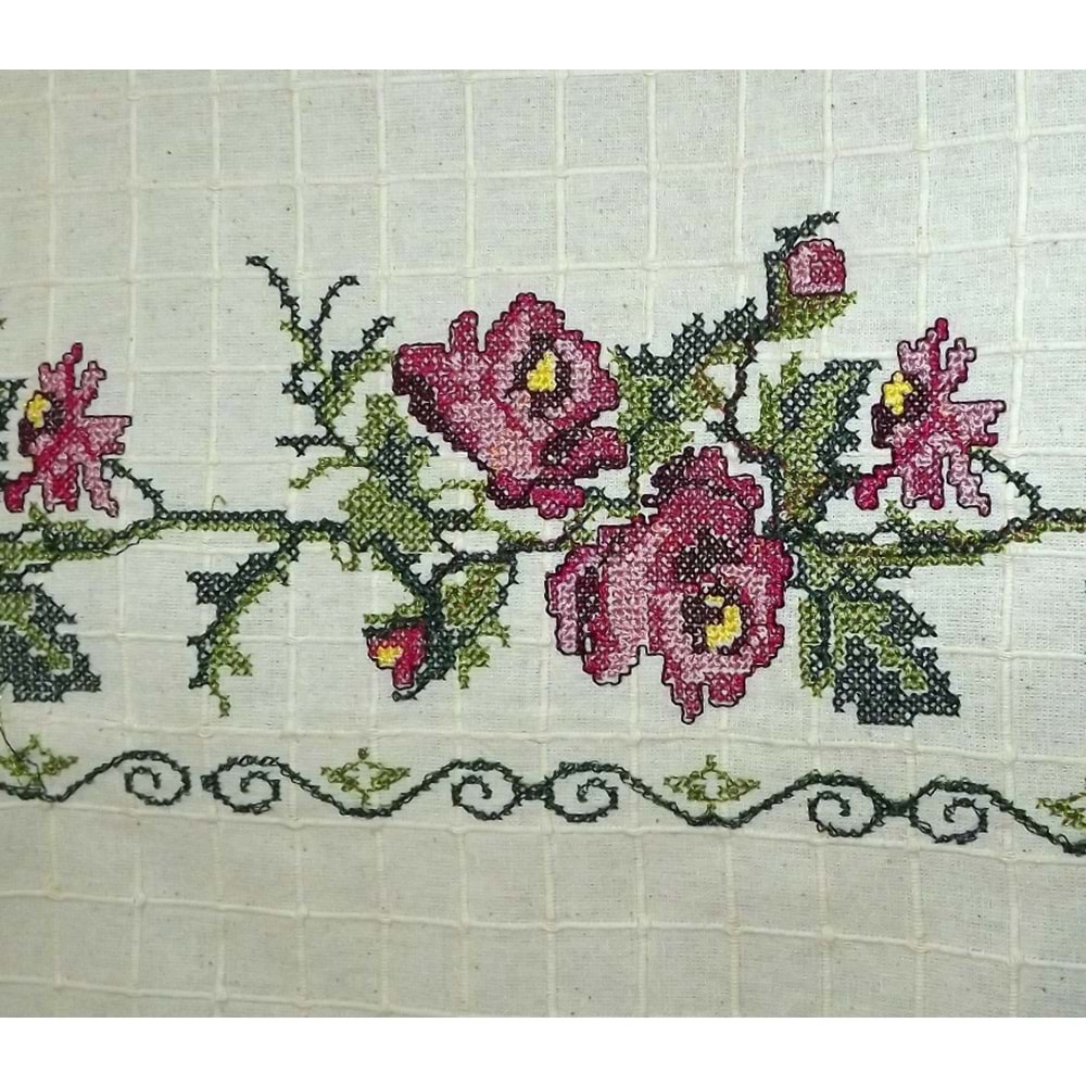 El İşi Dantelli Kanaviçe Buldan Perdesi (215*250)