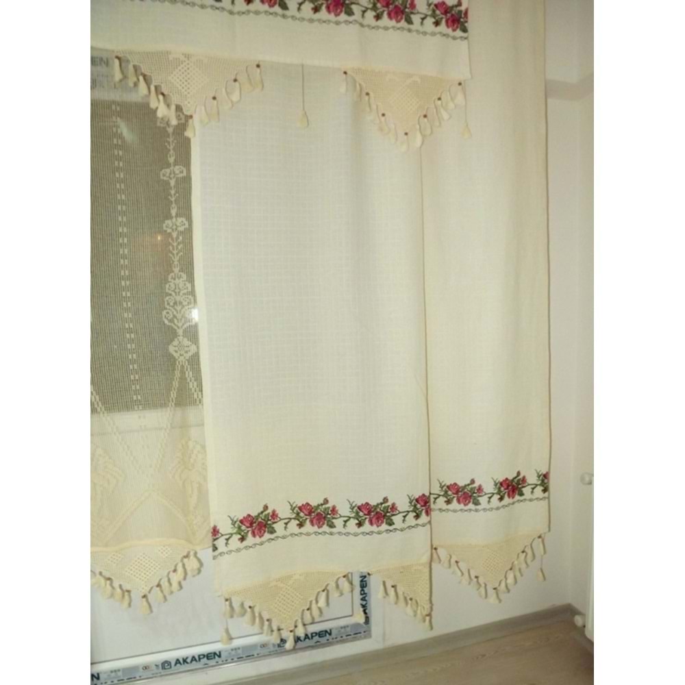 El İşi Dantelli Kanaviçe Buldan Perdesi (215*250)