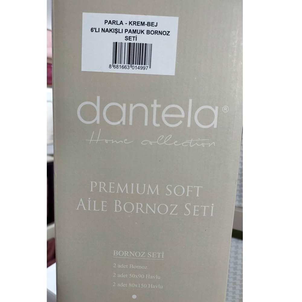 Dantela Premium Soft Nakışlı Aile Bornoz Seti-Parla Krem Bej